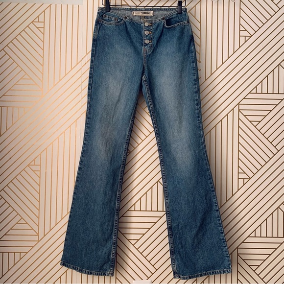 Express Vintage Low Rise exposed Button Fly Hipster Flare Jeans Y2K 2000s 3/4 - Picture 1 of 10